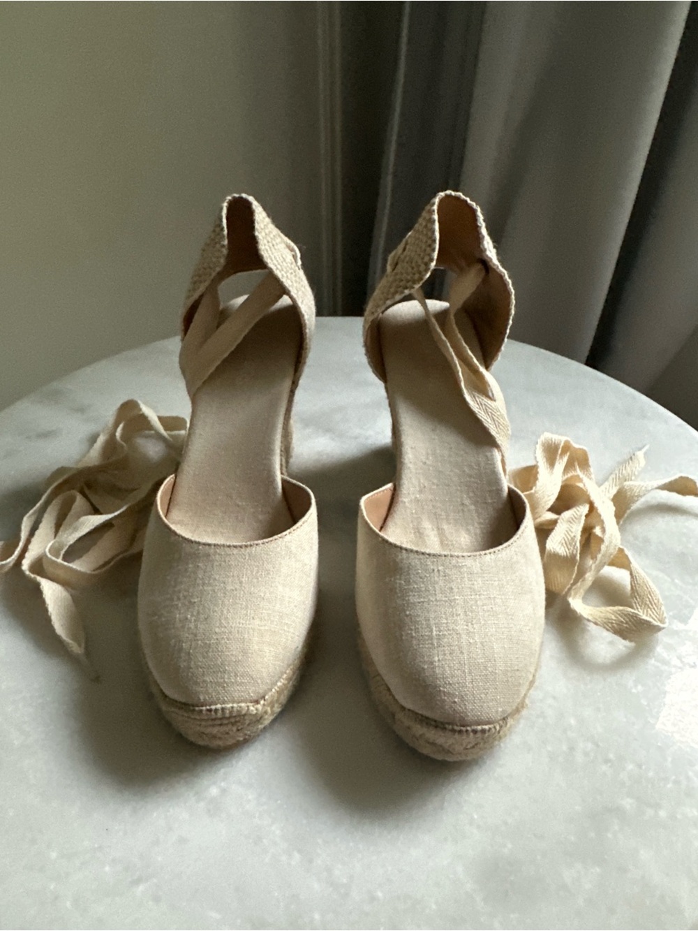 Soludos Natural Canvas Espadrille Wedge with Ankle Wrap